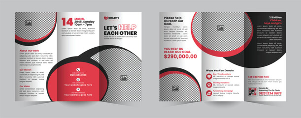 Charity Trifold Brochure Design Template for Donation Campaign and Fundraising Event