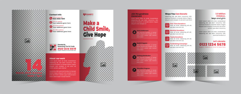 Charity Trifold Brochure Design Template for Donation Campaign and Fundraising Event