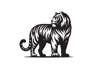 Black and White Vector Illustration of a Tiger in Minimal Style