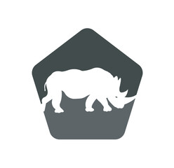 Defensive pose strong rhino. Rhino logo, wildlife concept.