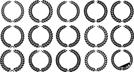 Laurel wreath vector set, award frame collection, black victory wreath icons, elegant emblem design, winner badge graphics, classic symbol decoration © CreativeArtist
