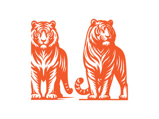 Black and White Vector Illustration of a Tiger in Minimal Style