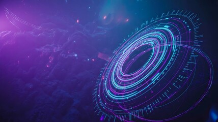 Futuristic hud digital interface in blue and purple color with glowing elements