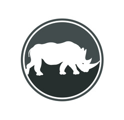 Defensive pose strong rhino. Rhino logo, wildlife concept.