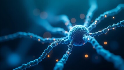 Blue Neural Network Node Concept Closeup