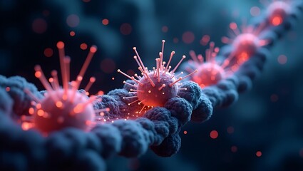 Microscopic Virus on DNA Strand