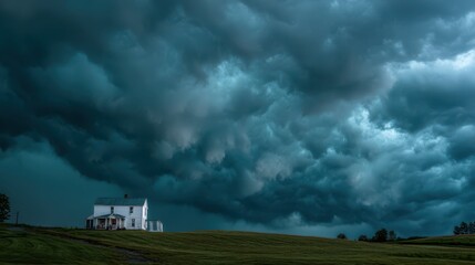 Dramatic Storm Clouds Gather Over Isolated House on a Hill