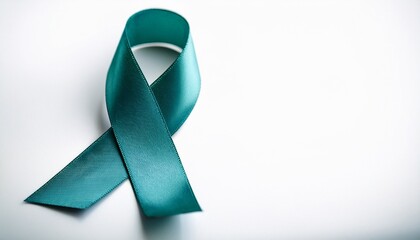 teal awareness ribbon isolated white represents ovarian cancer ptsd sexual assault anxiety disorder gynecological cancer food allergies cervical cancer pcos tourette syndrome hope support