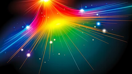 Naklejka premium Abstract rainbow light burst with glowing motion and spark effects on dark background