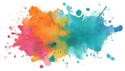 Fototapeta premium A vibrant watercolor splash of pink, orange, yellow, and teal creates a dynamic and artistic effect, perfect for adding a creative touch to any design.