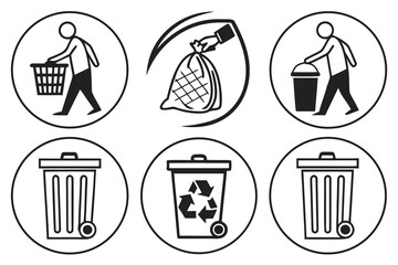 Collection of Icons Representing Waste Disposal and Recycling.