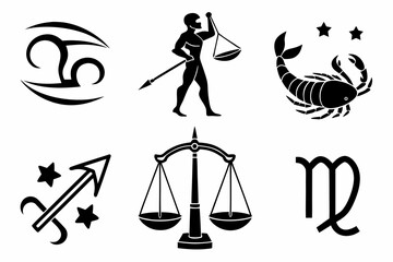 Collection of Zodiac Symbols and Astrology Icons.
