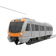 Naklejka premium A modern electric train glides along its tracks showcasing contemporary transportation technology for urban environments.