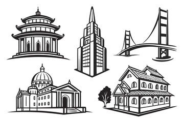 Fototapeta premium Diverse Architectural Styles Collection Landmarks and Homes.