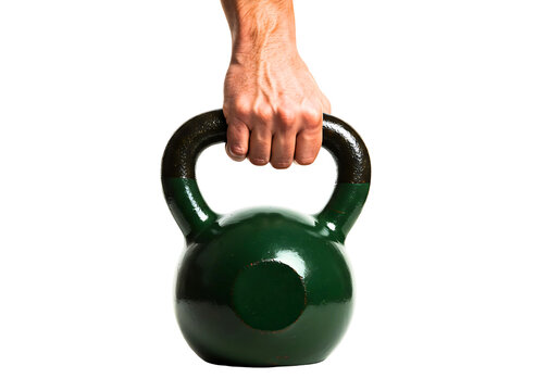 Man s hand holding a black kettlebell isolated on transparent background - Powered by Adobe