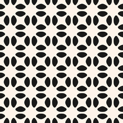 Vector geometric seamless pattern. Simple black and white floral ornament. Abstract background with flower silhouettes, leaves, petals, grid. Minimal texture in oriental style. Repeated geo design