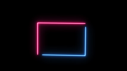 Abstract Neon Frame: Pink and Blue Glowing Lines on Black Background, Modern Minimalist Design.