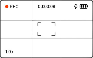 Modern Camera Recording Interface Icon – REC Screen, Focus and UI Elements.