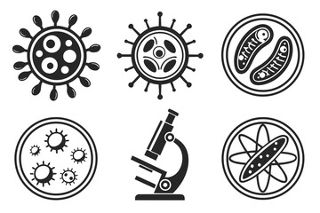 Obraz premium Microscopic Organisms and Scientific Equipment Icons.