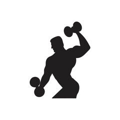 Silhouette of a Muscular Man Lifting Weights Bodybuilding and Fitness Concept