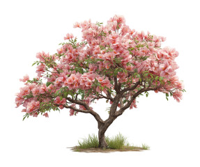 Blossoming pink tree nature park springtime. Isolated on transparent background, png.