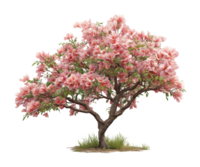 Blossoming pink tree nature park springtime. Isolated on transparent background, png.
