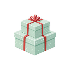 Stack of two light blue gift boxes with red ribbon isolated on white background