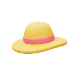 A charming yellow hat featuring a delightful pink stripe, symbolizing fun and relaxation.