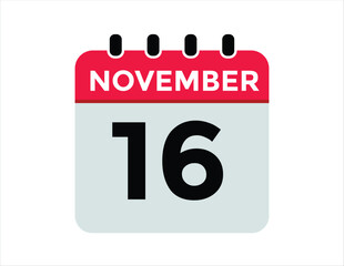 16 November, calendar date icon. 16 November Calendar Date for Deadlines or Appointment. Day, month. vector illustration.
