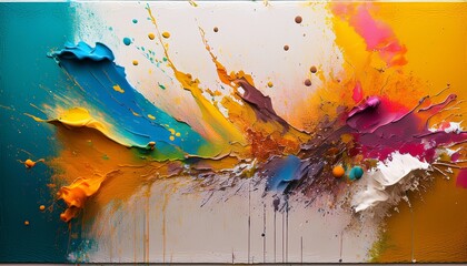 a textured canvas with splashes of paint and abstract forms