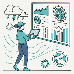 Woman Analyzing Weather Data on Laptop with Charts and Graphs