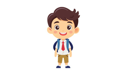 Happy young boy wearing school uniform and backpack
