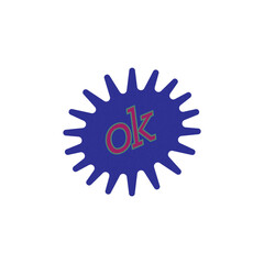 Blue starburst with red symbol isolated on transparent background