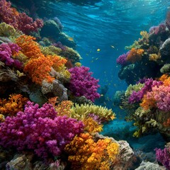 Vibrant Coral Reef with Colorful Sea Life Beneath Crystal Clear Water