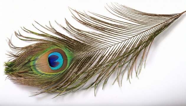 majestic peacock feather isolated on a white background for design layouts