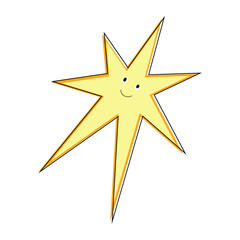 Obraz premium A cartoon star with a smile on its face. The star is yellow and has a pointy shape.