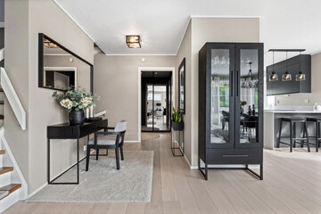 Modern luxury apartment interior in minimal scandinavian style, 3d rendering