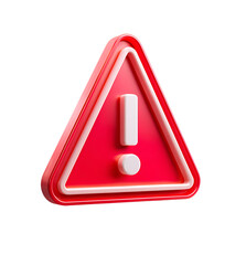 3D rendering icon of a warning sign with an exclamation mark on a transparent background