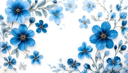 Blue floral seamless pattern with vintage flowers and leaves for spring or summer decoration