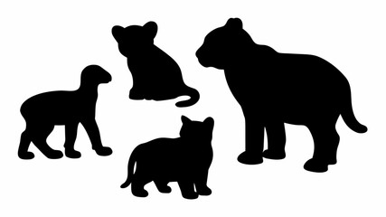 Naklejka premium Four animal silhouettes including a lamb and three lion cubs in a simple black and white design | editable eps vectors