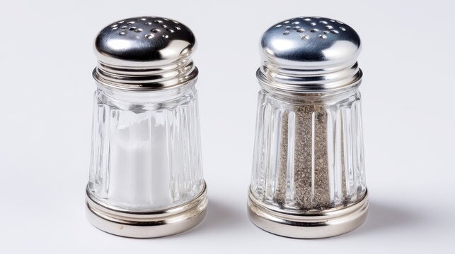 A 4K photo of salt and pepper shaker on white background.