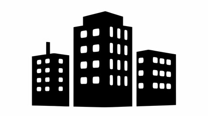 Silhouette of three buildings with rectangular windows against a white background in a simple style | editable eps vectors