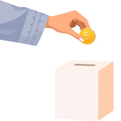 Charity box with hand dropping coin