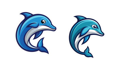 Fototapeta premium Two playful cartoon dolphins leaping out of the water