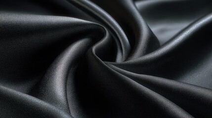 Fototapeta premium A 4K photo of black fabric silk folds texture background.