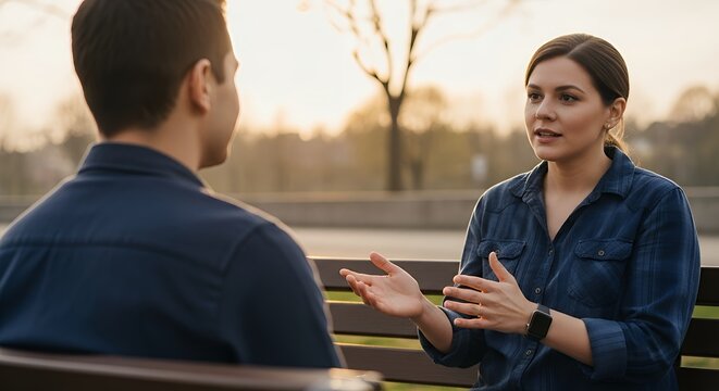 Two People Having a Supportive and Empathetic Conversation on a Park Bench