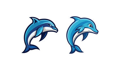 Fototapeta premium Two playful blue dolphins leaping out of the water