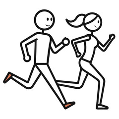 Line Art Depiction of a Man and Woman Running Together, Emphasizing Fitness and Shared Exercise