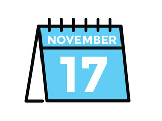 17 November, calendar date icon. 17 November Calendar Date for Deadlines or Appointment. Day, month. vector illustration.
