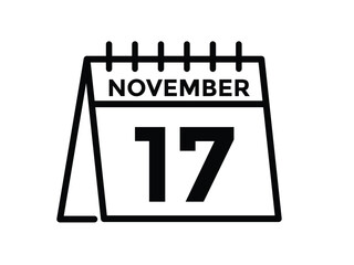 17 November, calendar date icon. 17 November Calendar Date for Deadlines or Appointment. Day, month. vector illustration.
